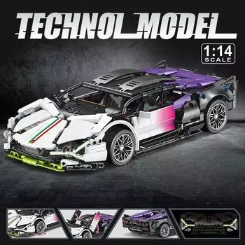 1:14 Tachnical 1215 шт. Фиолетовые строительные блоки, автомобиль, гоночный автомобиль, кирпичи, игрушки для детей, подарок на День благодарения, рождественские подарки No Box