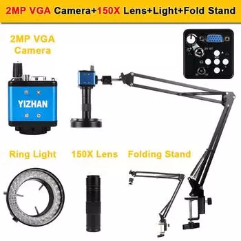 1-150X Zoom C-mount объектив видео электронный микроскоп набор для новичков 2MP VGA 30FPS камера регулируемый свет микроскоп для ремонта US Plug