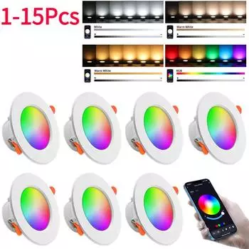 1-15 шт. светодиодный светильник с подсветкой WiFi 10 Вт 85-265 В, регулируемый точечный светильник, встраиваемый круглый точечный светильник с поддержкой Bluetooth, атмосфера