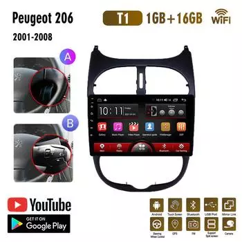 1 + 16 ГБ автомобильный радиоприемник для Peugeot 206 206CC 206SW 2000-2016 Citroen C2 2004-2008 плеер Android WIFI GPS навигация стерео 2din B