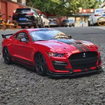 1/18 Ford Mustang Shelby GT500 литой спортивный автомобиль модель литой металлический гоночный автомобиль транспортные средства модель звук и свет детская игрушка подарок оранжевый