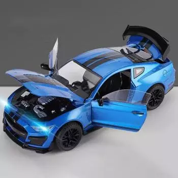 1/18 Крупномасштабная модель автомобиля Mustang GT500, игрушечная металлическая литая модель со звуком и светом, открывающиеся двери, модели транспортных средств для мальчиков, подарки на день рождения чёрный