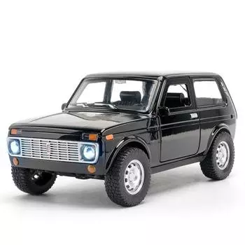 1/18 LADA NIVA Классическая модель автомобиля из литого металла Игрушечные транспортные средства Моделирование модели автомобиля Звук и свет Коллекция Детский подарок чёрный