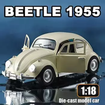 1:18 масштаб Beetle 1955 года Модель Классический ретро Винтажный автомобиль Литой автомобиль Дверь автомобиля может открываться Звук и свет Инерционный миниатюрный игрушечный подарок для детей белый