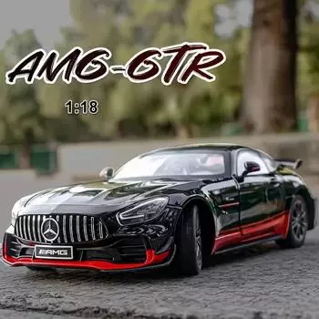 1:18 Mercedes-Benz AMG GTR Высокоточная имитация литой металлической модели автомобиля со звуком и светом, коллекция детских игрушек, подарочные украшения для мальчиков красный