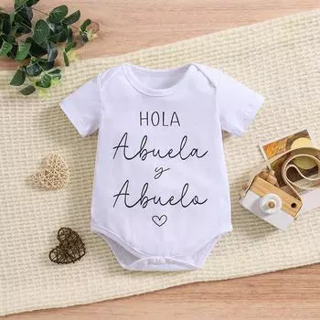 1-18 месяцев Детский хлопковый комбинезон с принтом «Hola Abuela&Abuelo» на испанском языке с короткими рукавами и принтом «Комбинезончик» 1-3M