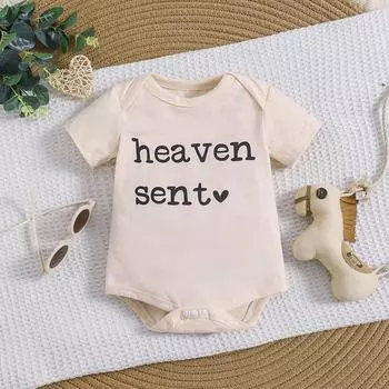 1-18 месяцев Детский комбинезон из хлопка с принтом «Heaven Sent Love» с короткими рукавами, комбинезон 1-3M