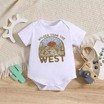 1-18 месяцев Детский комбинезон из хлопка с принтом «Дичее, чем на Западе» с короткими рукавами, комбинезон-комбинезон 1-3M
