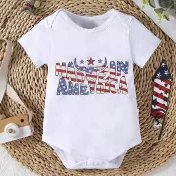 1-18 месяцев Детский комбинезон с принтом «Сделано в Америке» из хлопка, короткий рукав, комбинезон, комбинезон 1-3M