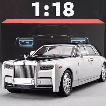 1:18 Модель автомобиля Rolls-Royce Phantom со звездным небом и люком на крыше из цинкового сплава, игрушечная литая машинка со звуком и светом, реалистичные коллекционные украшения чёрный