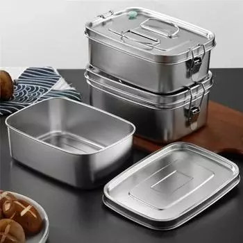 1.1/1.5л Нержавеющая сталь Ланч Бенто Бокс с крышкой Большая вместимость Двухслойный Непротекаемый Контейнер Для Хранения Пищи Кухонная Посуда 1.1L