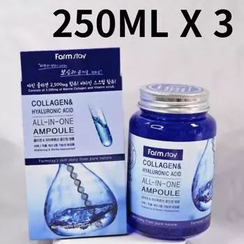 1+1+1 Farmstay Collagen & Hyaluronic Acid All-In-One Ampoule 250 мл - Увлажнение и эластичность