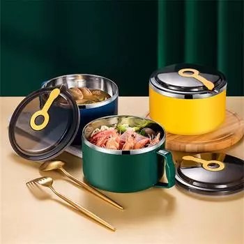 1/1,3 л нержавеющая сталь миска для лапши быстрого приготовления с крышкой, не допускающая ожогов, салат, ланч-бокс, миски, кухонный контейнер для еды