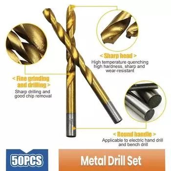 1/1.5/2/2.5/3 мм высококачественное спиральное сверло, набор из 50 шт. сверл из быстрорежущей стали, сверла с титановым покрытием, электроинструменты
