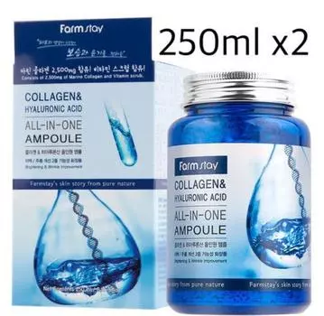 1+1 Farmstay Collagen & Hyaluronic Acid All-In-One Ampoule 250 мл - Увлажнение и эластичность