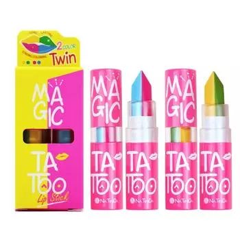 1+1 Moisturizing, indelible reversal lipstick that doesn t stick to the lipstick mask, yellow, light green, pink, sky, 3.5g, 1 set