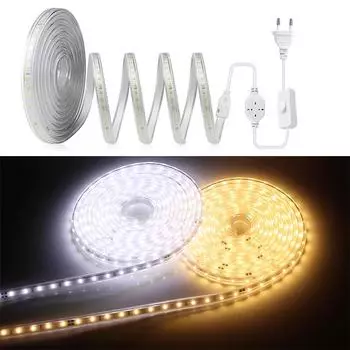 1-20 м светодиодная лента белая теплая белая 2835SMD 120 светодиодов/м светодиодная лампа AC220V водонепроницаемая гибкая светодиодная лента высокая яркая диодная светодиодная лампа с вилкой европейского стандарта 1M-EU белый