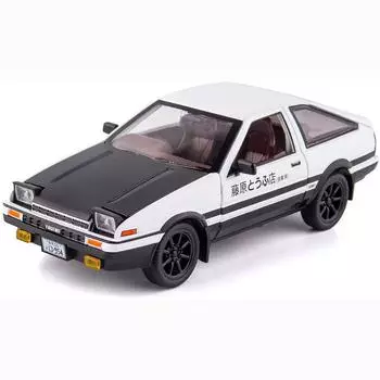 1/20 масштаб Toyota AE86, начальная модель автомобиля D, игрушечный автомобиль из цинкового сплава со звуком и светом для детей, подарок для мальчиков и девочек 1/20-21x8x6.7cm белый/чёрный