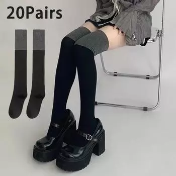 1-20 пар носков выше колена, черные и серые, без косточек, простые модные носки до бедра, тонкие носки для богов As shown