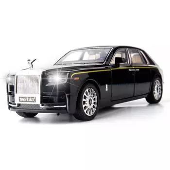 1/20 Rolls-Royce Phantom Модель автомобиля Литой под давлением Коллекционная игрушечная машинка из сплава с откидной спинкой Классическая модель с двойной дверью Логотип автомобиля можно сложить 1/20-Size:27.5*8.7*7.5cm чёрный