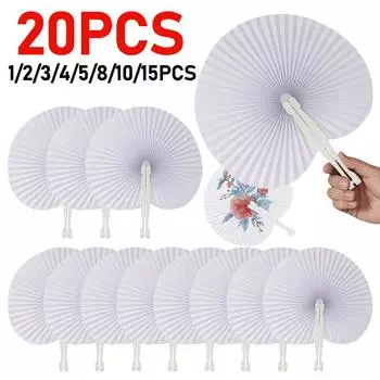 1-20 шт. Белые круглые складные веера в форме сердца, персонализированные бумажные ручки из пластика, украшения для дня рождения
