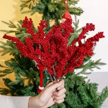 1/20 шт искусственные ягоды рождественские украшения красные ягодные ветки для рождественской елки вечеринка домашние украшения стола красный фруктовый венок 1PCS