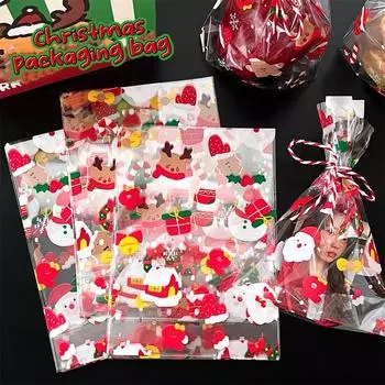 1/20 шт. Прозрачный рождественский подарочный пакет с завязкой, креативный упаковочный пакет для конфет, печенья, рождественские украшения для дома, подарочные ленты A7