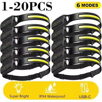 1-20 шт. светодиодный индукционный налобный фонарь USB перезаряжаемый налобный фонарь со встроенной батареей налобный фонарь для кемпинга и рыбалки