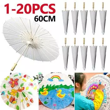 1-20 шт. Зонт из китайской крафт-бумаги, аксессуар для свадебной фотографии, декор для вечеринки, белая бумага, зонтик с длинной ручкой, 60 см