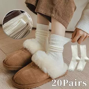 1-20Pairs Fashion Solid Colour Wool Stockings Thickened Padded Warm Socks Autumn and Winter Mid-calf Socks Simple Stacked Socks 1Pairs белый