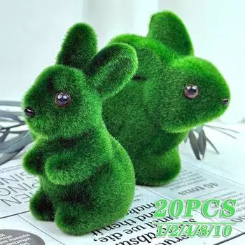 1-20PCS Flocking Simulation Three-dimensional Moss Rabbit Crafts Ornaments Easter Bunny Gardening Simulation Animal Ornaments