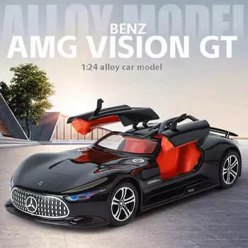 1:24 AMG Vision GT Speed and Furious Модель легкосплавного автомобиля, литая игрушка со звуком и светом, настольные украшения для автомобиля, декоративные игрушки для детей, мальчиков, подарок Bright чёрный
