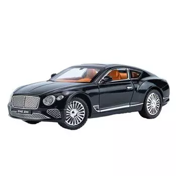 1/24 Bentley Continental GT Модель автомобиля Литой игрушечный автомобиль Коллекционная игрушечная машинка с инерционным механизмом со звуком и светом чёрный