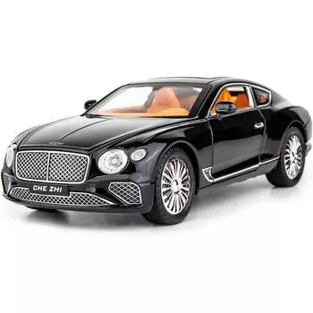 1/24 Bentley Continental GT, модель автомобиля, литая под давлением игрушка из сплава, коллекционная игрушечная машинка с откатным механизмом со звуком и светом, дверь можно открыть для девочек и мальчиков, подарок 1/24-Size:22.5*9*6cm чёрный