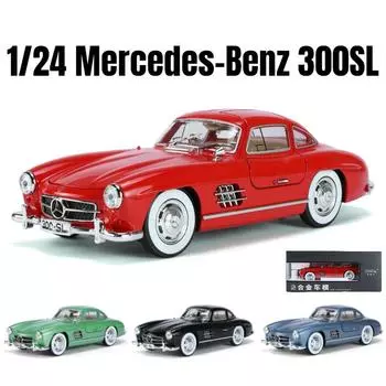 1/24 Benz 300SL винтажная литая игрушечная модель автомобиля со звуком и светом, классическая коллекция, подарок для мальчика зелёный
