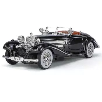 1/24 Benz 500K Винтажная модель автомобиля Литой сплав Моделирование Коллекция Транспортных средств со Звуком Свет Функциональные Подарки Мальчики День Рождения чёрный