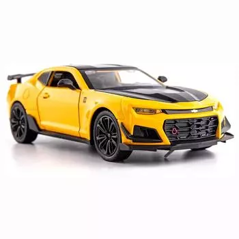 1/24 Camaro Bumblebee, модель автомобиля, игрушка из цинкового сплава, литье, автомобиль со звуком и светом, игрушки для детей, подарок для мальчиков и девочек 20*9*5.5CM чёрный