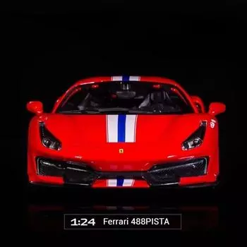 1:24 Фарах 458 488 Литая модель автомобиля из сплава, украшения, металлическая модель автомобиля, звук и свет, инерционный механизм, детская игрушка, подарочная коллекция, дисплей чёрный