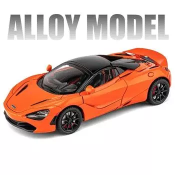 1:24 гоночных автомобиля McLaren 720S из легкого сплава, литая металлическая модель спортивного автомобиля, имитация звука и света, коллекция украшений, детские игрушки, подарок для мальчиков оранжевый
