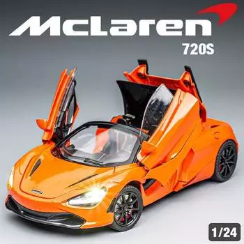 1:24 гоночных автомобиля McLaren 720S из легкого сплава, литая металлическая модель спортивного автомобиля, имитация звука и света, коллекция украшений, детские игрушки, подарок для мальчиков белый