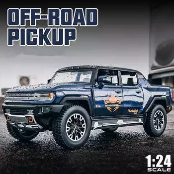 1:24 Hummer EV Pickup Alloy New Energy Car Model Литой металлический внедорожник Модель автомобиля Моделирование Звук и свет Детский подарок Кабриолет Пикап Convertible белый