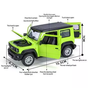 1/24 Игрушечная модель автомобиля Литой сплав со звуком и светом Функция инерционного механизма Игрушки Модели транспортных средств Коллекционные подарки для взрослых зелёный