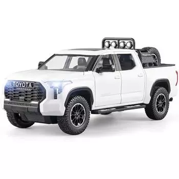 1/24 игрушечные грузовики для мальчиков Toyota Tundra, литая под давлением металлическая модель, игрушечный пикап, модель автомобиля с откидной спинкой, игрушечные грузовики со светом и звуком для мальчиков 4-7 лет 1/24-Size:22*9.5*9cm белый