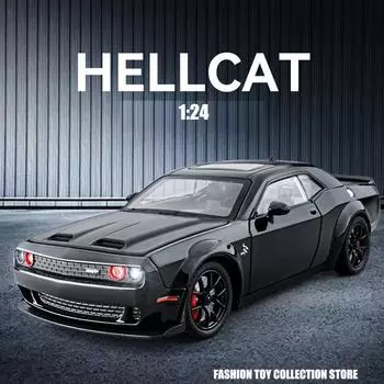 1:24 игрушечных машинок Dodge Challenger Hellcat, литые машинки Metel, игрушечные машинки с откидным механизмом Hellcat, со звуком и светом, Hellc для детей