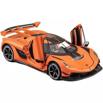 1/24 Koenigsegg Jesko Toy Cars Модель Оранжевый сплав Коллекционные литые автомобили со звуком и светом оранжевый