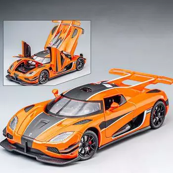 1:24 Koenigsegg ONE 1 Модель автомобиля из литого металла Модель спортивного автомобиля Моделирование Звук и свет Инерционная коллекция Детская игрушка Подарок мальчику оранжевый