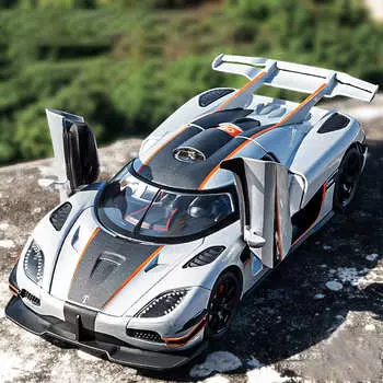 1:24 Koenigsegg ONE 1 Модель автомобиля из литого металла Модель спортивного автомобиля Моделирование Звук и свет Инерционная коллекция Детская игрушка Подарок мальчику оранжевый