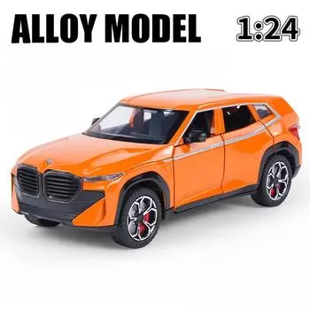 1/24 масштаб BMW XM внедорожник литой литой автомобиль модель игрушка имитация внедорожников со звуком свет спрей коллекция игрушек для детей подарки оранжевый