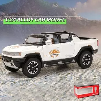 1/24 Масштаб Hummer EV Truck Модель автомобиля из сплава, новая энергия внедорожника Игрушки Моделирование со звуком и светом Подарки для детей Hardtop-22.1x9.5x8.2cm белый