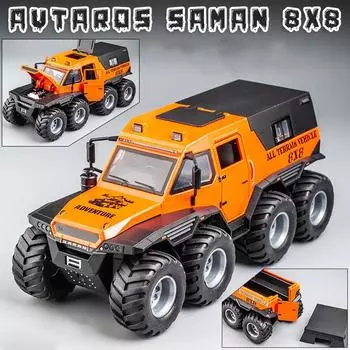 1:24 масштаба Autaros Saman 8x8, литая под давлением модель автомобиля, игрушечный автомобиль с инерционным механизмом, звуком и светом для детей от 3 лет и старше, коллекция подарков для взрослых 1/24-22.2x9.8x9.8cm оранжевый
